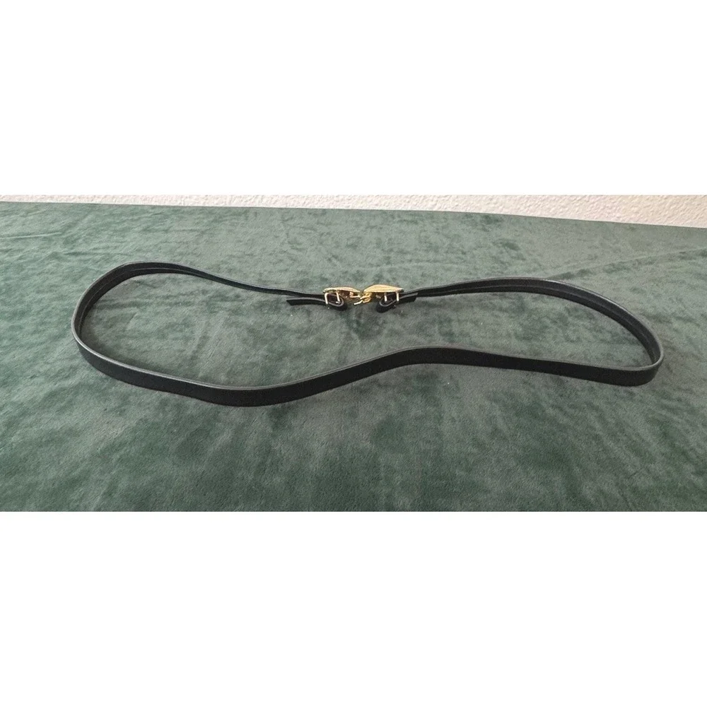 Vintage Seashell Belt Size S/M Black Gold Buckle Skinny Coastal Classic Chic